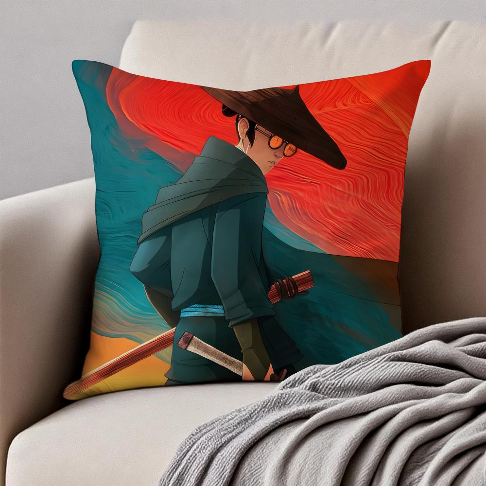 B-Blue Eye Samurai Cushion Cover Pillowcase Anti-Dustmite Invisible Zipper Short Plush Sofa Cushion