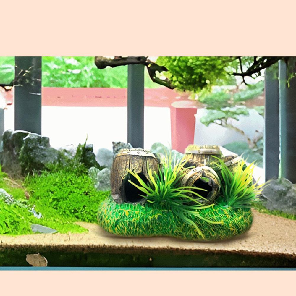 Fish Tank Ornaments, Aquarium Resin Wine Barrel Decorations, Fish Tanks Hideout Cave House Landscaping For Fish Shrimp Breeding Resting Playing