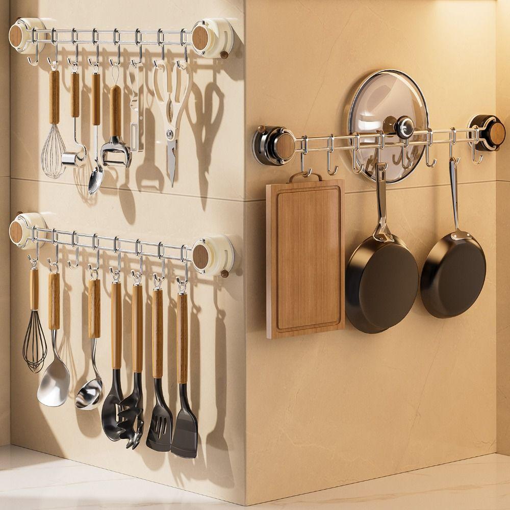 Adjustable Suction Cup Kitchen Hook Sliding Flatware Storage Rack Cooking Utensils Hanger  Coat