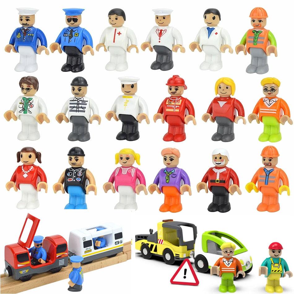 Wucifang Bags All Kinds Of Compact Man Doll Character Wooden Railway Add-Ons Family Worker Police Doctor Figures Fit Ideal For Biro Wooden Playthings