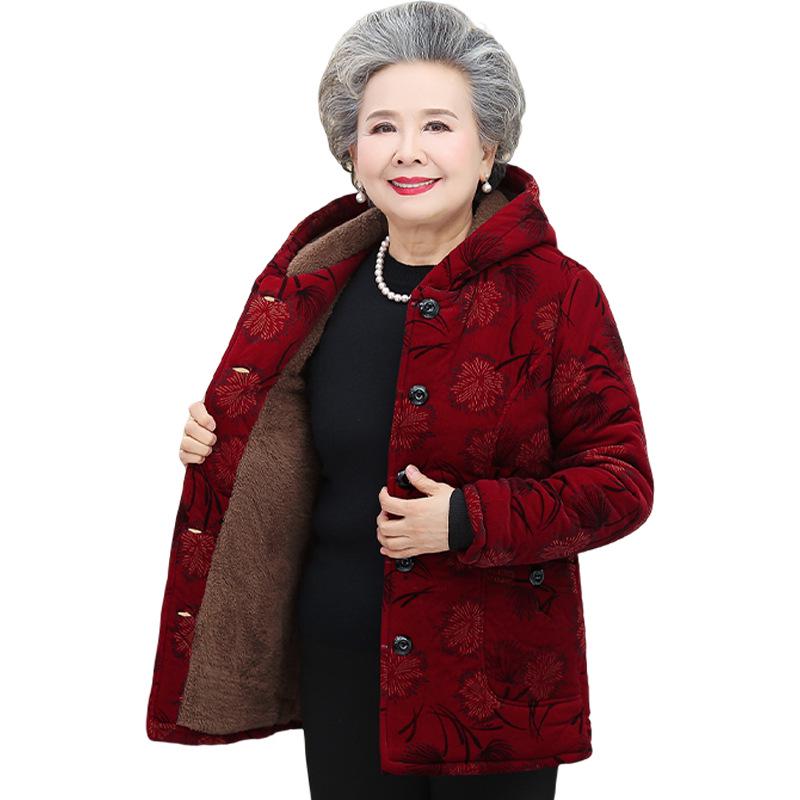 Grandma's Hooded Winter Coat: Thickened Cotton-Padded Jacket for Middle-Aged and Elderly Women