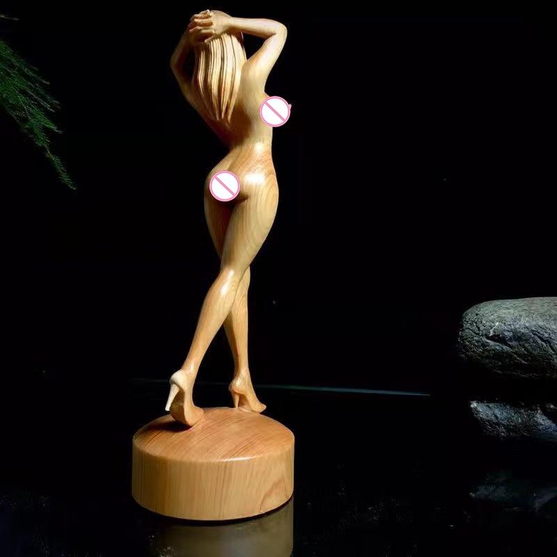 Natural Cypress Wood  Naked women Characters  Statue Solid Wood Hand-Carved Home Room Office Decoration Artwork The Perfect Gift