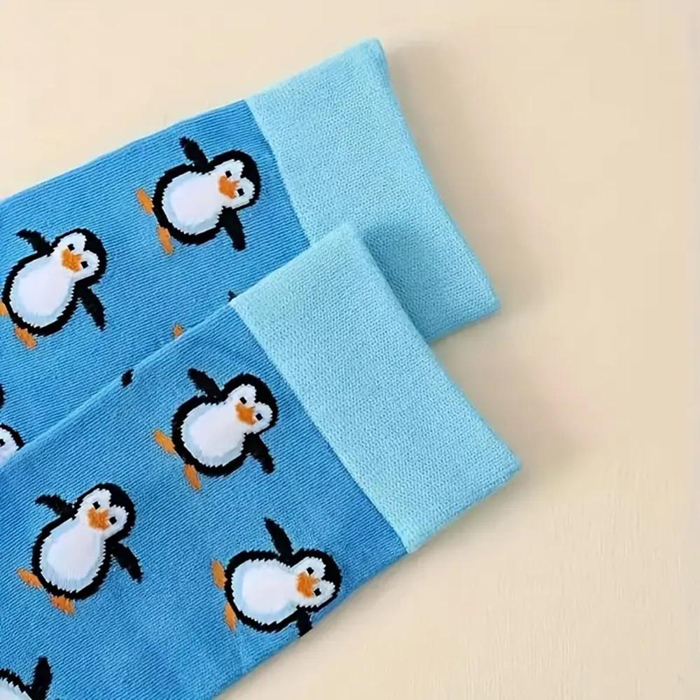 1 Pair Cartoon Penguin Women Mid Tube Socks Fashionable Versatile Cute Animal Print Street Style Comfortable Soft Casual Socks