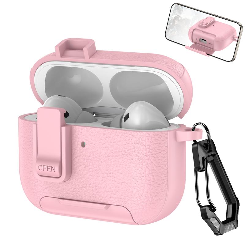 For AirPods 4 Case Leather Texture Matte Earphone Case with Phone Stand Bluetooth Headset Cover For AirPods Pro 3 2 1 Shockproof Earphone Charging Box