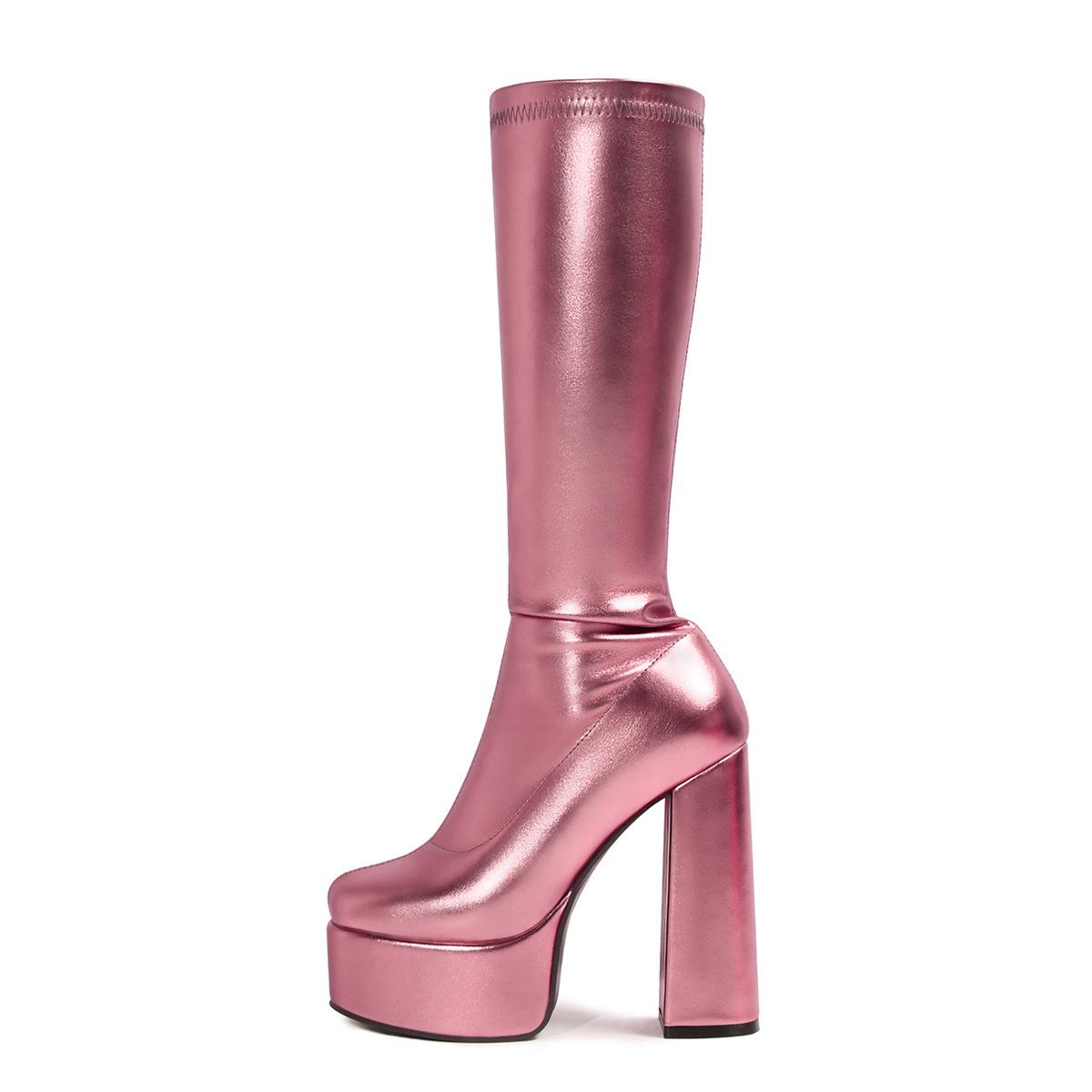 

Sexy Women Boots Girls High Heel Boots Motorcycle Round Toe Zip Shoes Plus Size Martin Boots 34 розовый