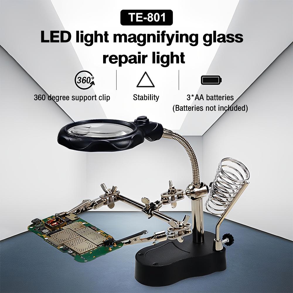 LED Light Helping Hands Soldering Magnifier Station Professional 3.5X 12X Magnifying Glass Stand with Alligator Clips for Solder