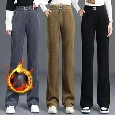 Φθινόπωρο Χειμώνας Γυναικεία Κορεατική Μόδα Κομψό Φλις Χοντρό Ζεστό Παντελόνι Εργαζόμενη Γυναίκα Μονόχρωμο Στενό Ίσιο Παντελόνι Casual Παντελόνες