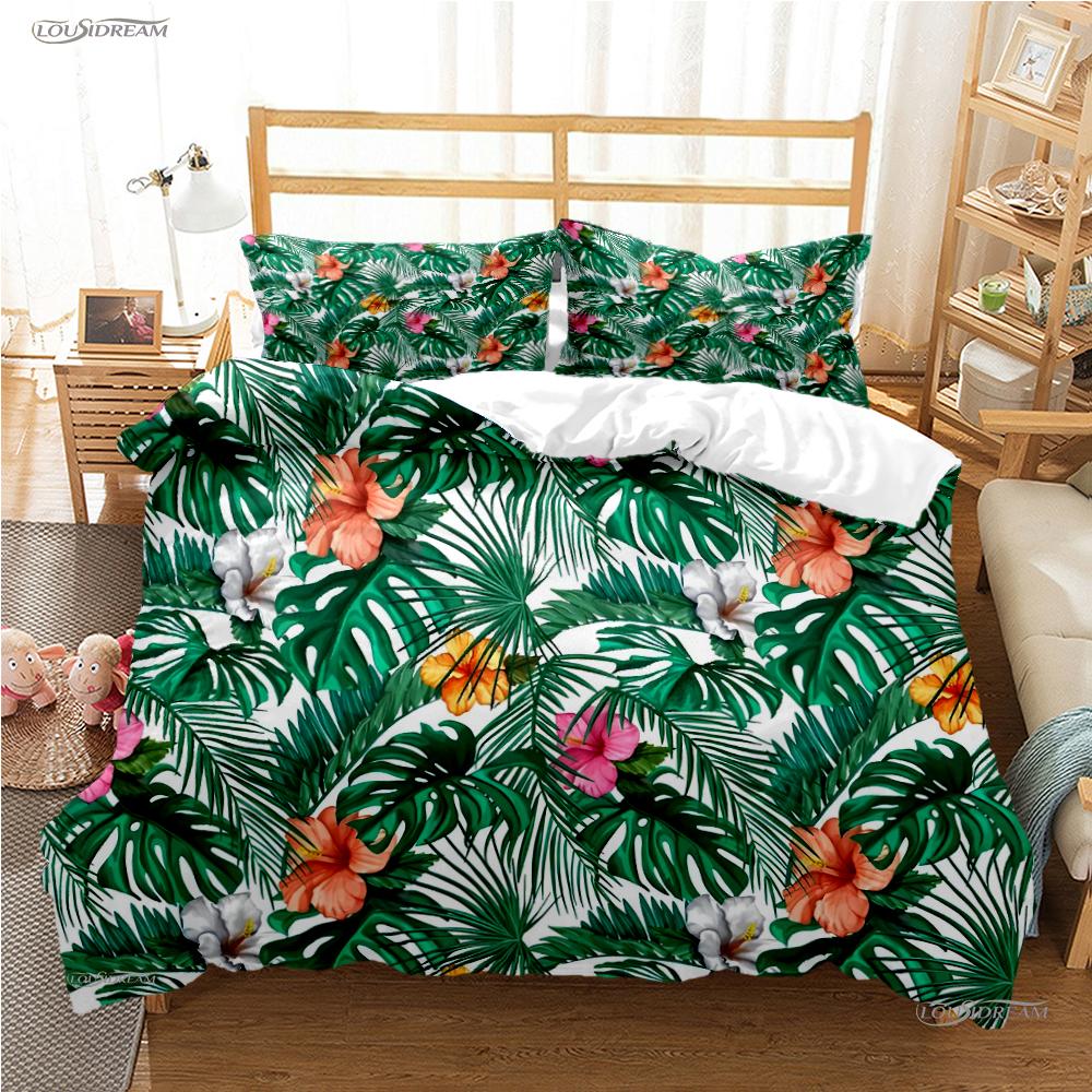Tropical Leaf Fashon Duve All Season Duvet Cover Comforter Bedding Set Soft Quilt Cover and Pillowcases Single/Double/Queen/King