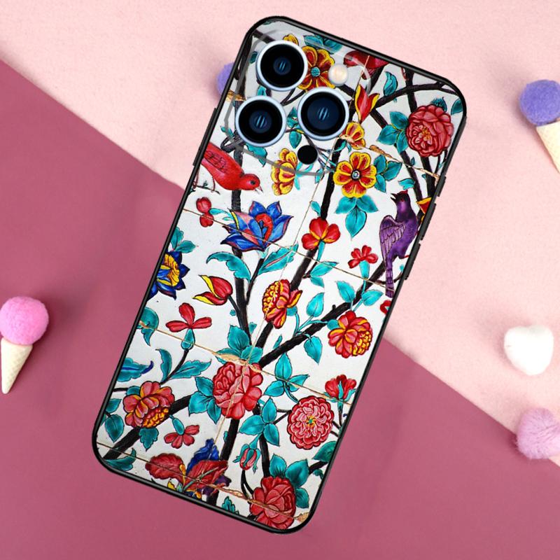 Alte florale Fliesen Hülle Für iPhone 16 15 Pro Max 11 12 13 Mini 14 15 Pro Max 15 Plus XR 16e Handy Rückseite