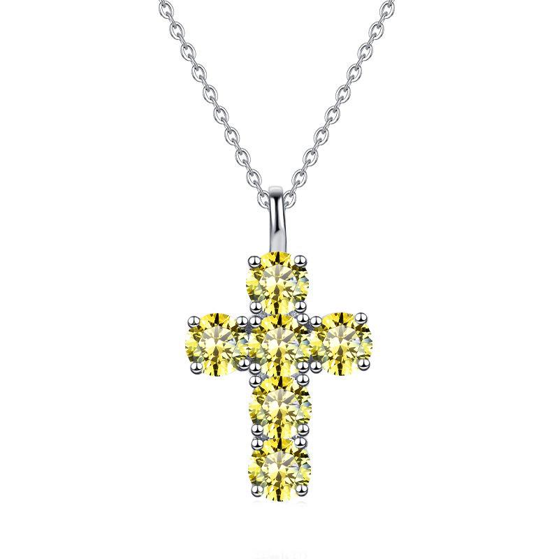 European Hot-Selling 3 Carat Moissanite Cross Necklace with White Gold-Plated Copper O-Chain