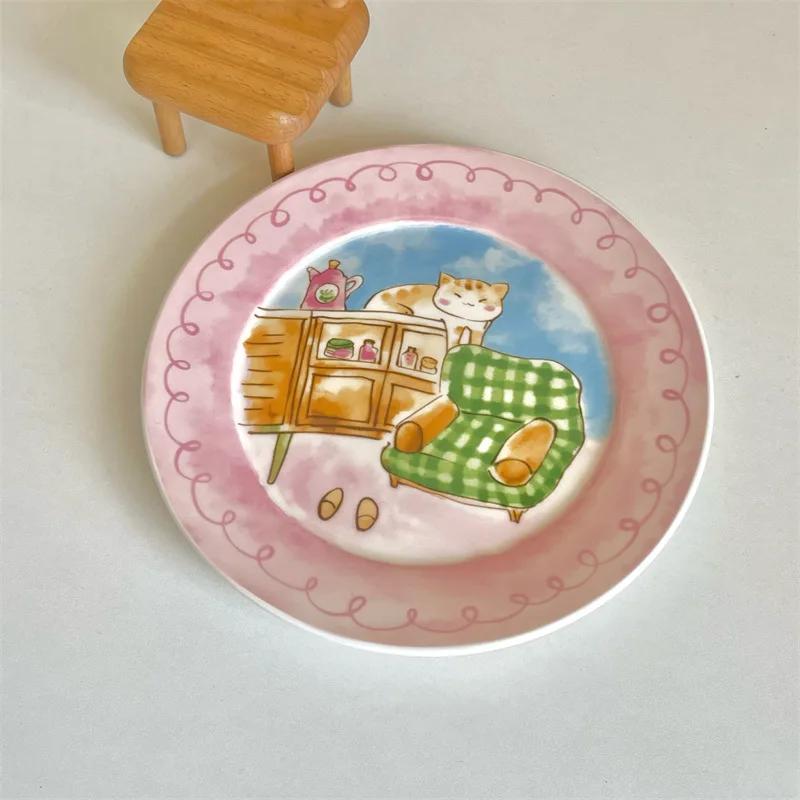 Roztomilý a hravý kreslený keramický talíř korejský vysoce estetický domácí stolní nádobí dezertní talíř salátový snídaňový talíř keramický plochý