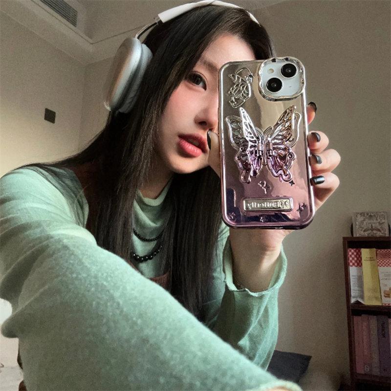 3D Butterfly Hollow uchwyt na telefon etui na iPhone 15 ProMax 14 13 Pro Max 15 12 Pro moda gradientowa matowa poszycie obudowa ze stojakiem