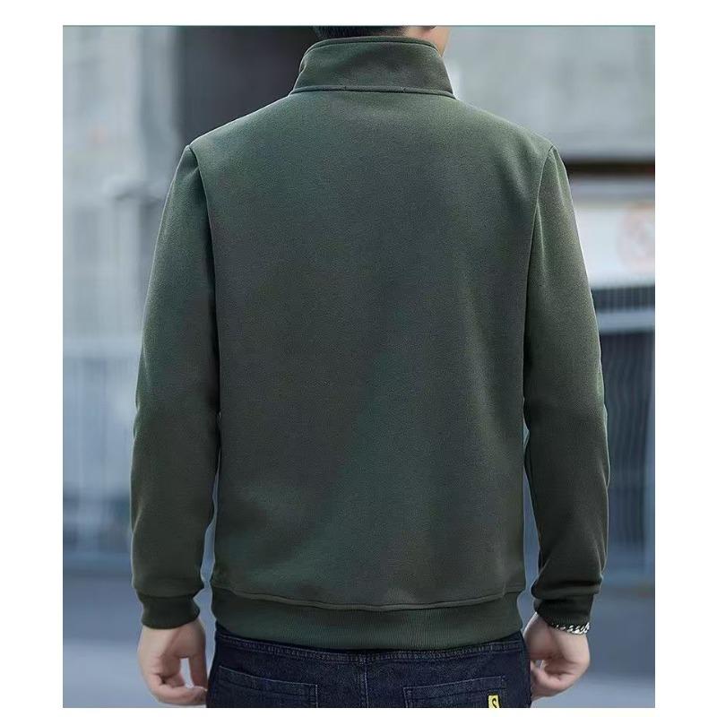 Spring Autumn Stand Collar Half Zipper Embroidery Sweatshirt Male Casual Pullover Top Men