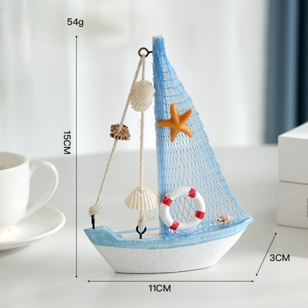 Mediterranean Style Sailing Boat Model Handmade Nautical Decor Miniature Sailboat Party Decoration