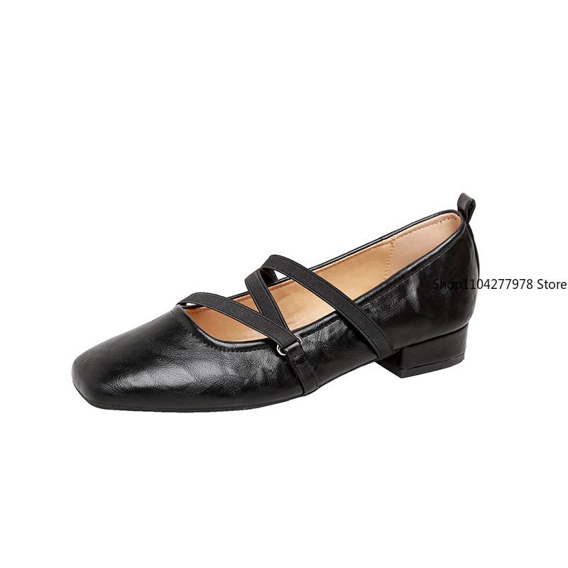 Fashion cowhide Bailamos Women Shoes Brand Designer Mary Janes Shoes Woman Square Toe Japanned Leather Flats Vintage Narrow Band Loafers