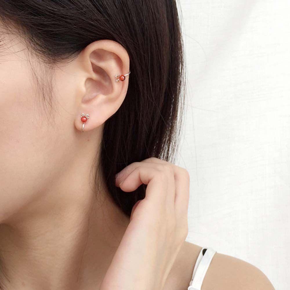 C Cubic Cartilage Stud Clip Earring Elk Ear Clips Christmas Earrings Korean Style Pearl Ear Clips