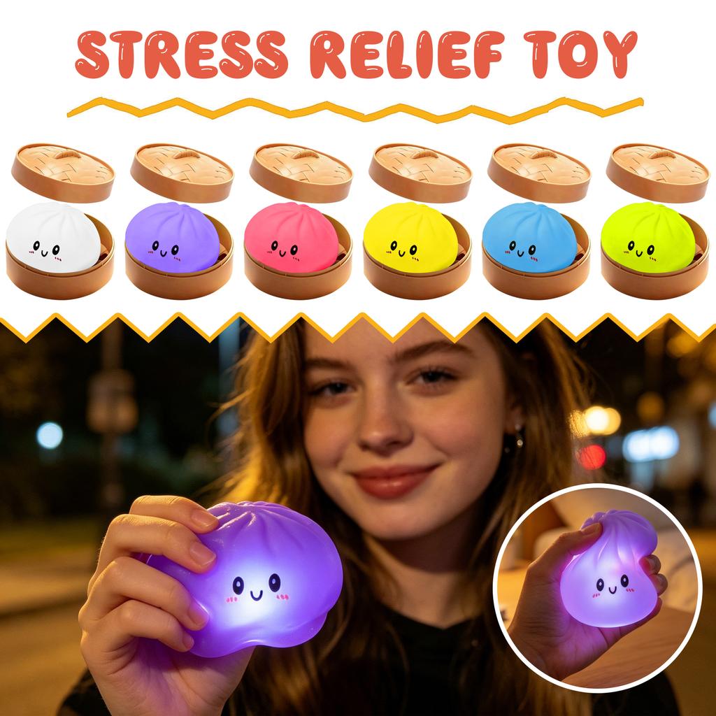 Glowing Bun Slow Toy Stress Relief Toy And Pinch Little Steamed Bun Simulation Bun Stress Relief (with Steamer )