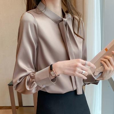 Chemise Nouvelle Collection Printemps et Automne pour Femme Tempérament Ruban à Nœud Cardigan en Soie Haut en Satin pour Femme