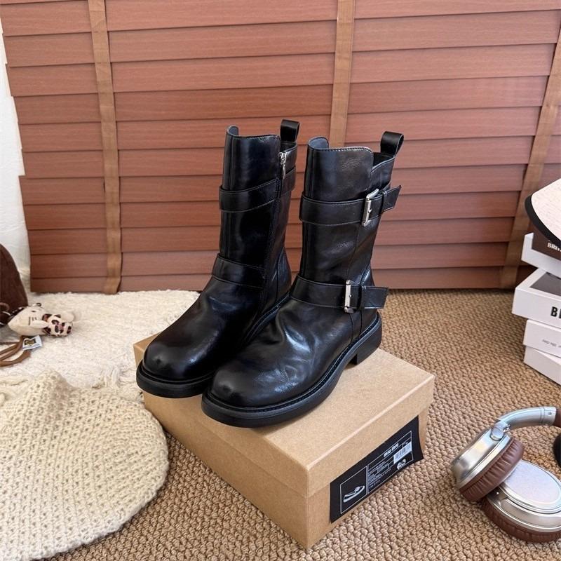 Retro Belt Buckle Platform Locomotive Short Boots Women's New Fashion Versatile Knight Thin Boots