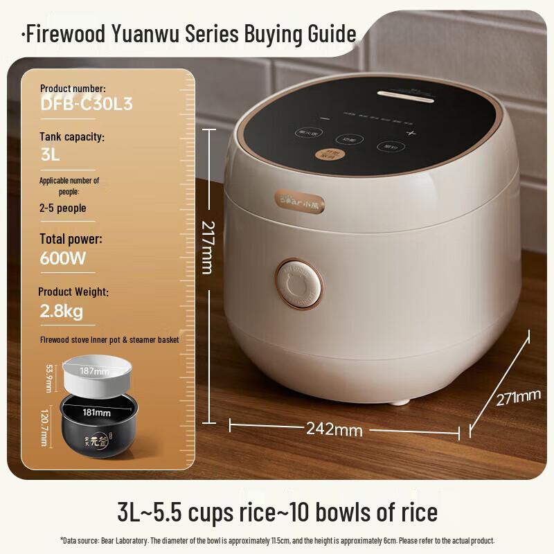 Little Bear Smart 3L Rice Cooker CN plug (adapter included)