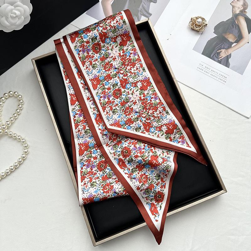 Double-sided Long Strip Small Silk Scarf Women's Professional Wear Spring and Summer New Decorative Small Scarf Tied Hair Band Streamer