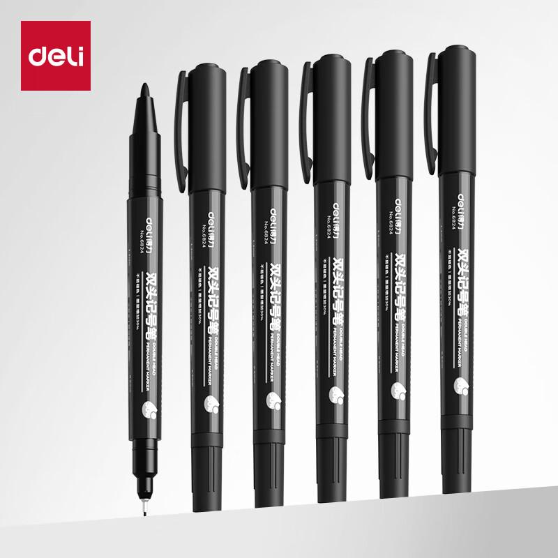Deli Black Dual-Tip Marker Pen
