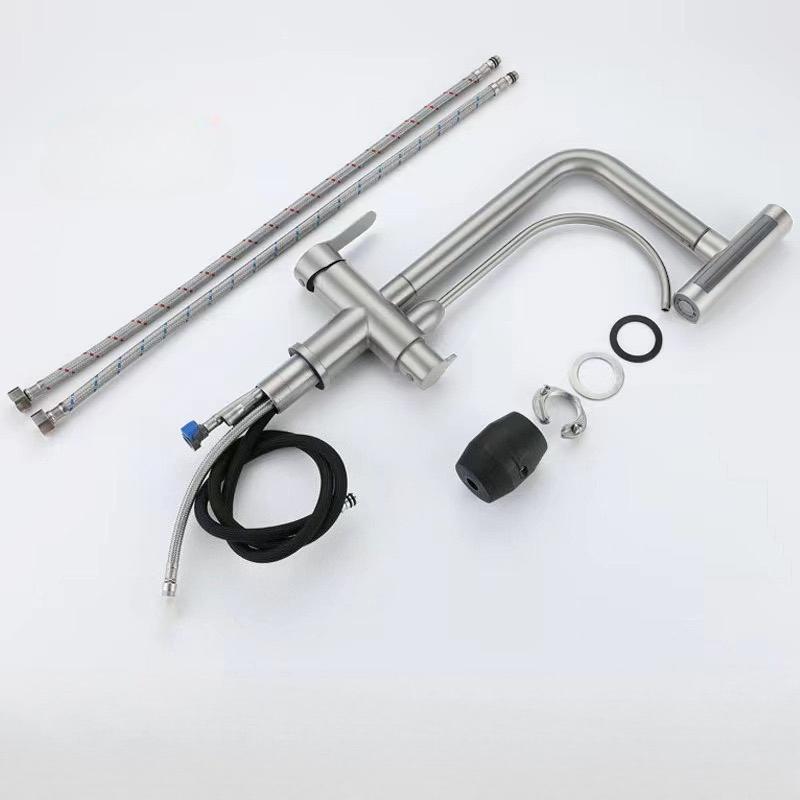 Водопадный Смеситель Многофункциональный 4 Режима Чистая Горячая Холодная Вода Кухонный Смеситель Душ Раковина Мойка 360° Вращение Пистолет Серый Матовый