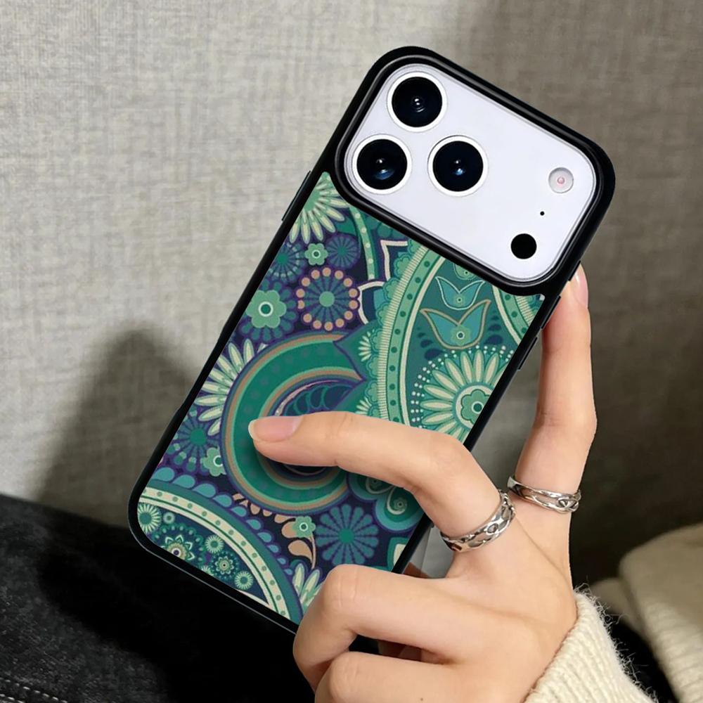 Capa Case for iPhone 17 Air 16 Pro Max 15 Plus 11 13 Mini 14 12 Back Phone Cover Green Paisley