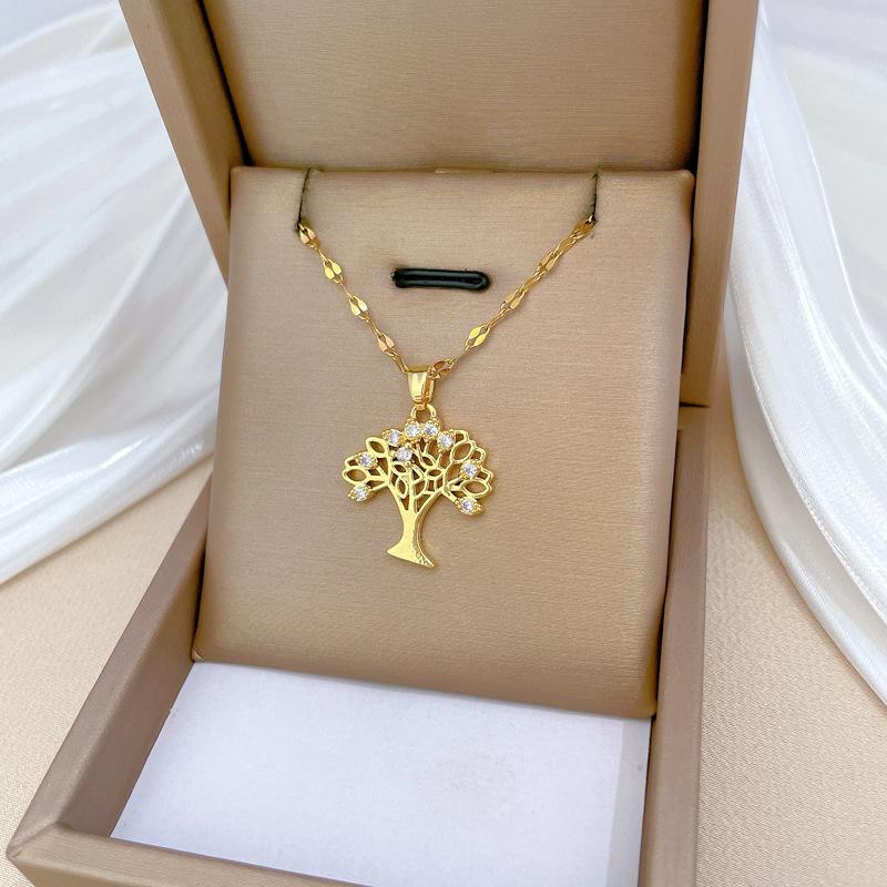 Big Tree Fruit Full Of Light Luxury Temperament Gorgeous Full Diamond Necklace Female Versatile Collarbone Chain Titanium Steel Chain