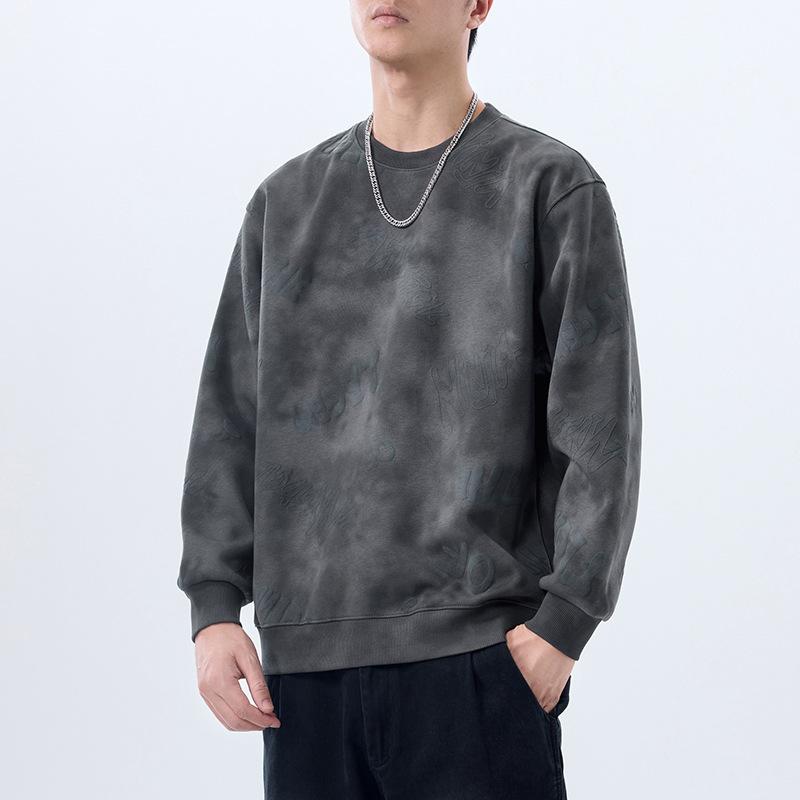 Counter High-End Retro Pad-Dye Printing Heavy Crew Neck Sweater Men'S Spring And Autumn American Casual Top Men'S Clothing