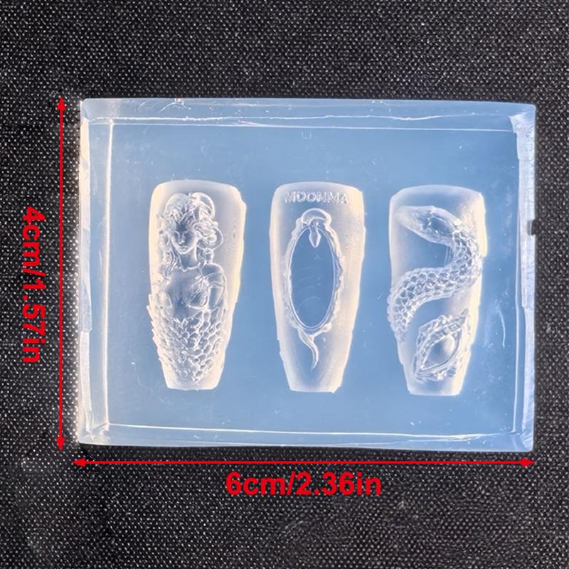 1Pcs Silicone Nail Mold Beautiful Women Snake 3D Relief Nail Template Nail Art Decorations Nail Art Manicure Tool