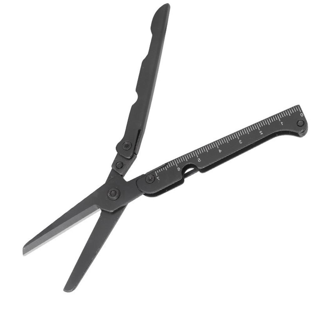 Multifunctional Folding Scissors Portable Lightweight Stainless Steel Scissors Durable Graduated Survival Tool чёрный