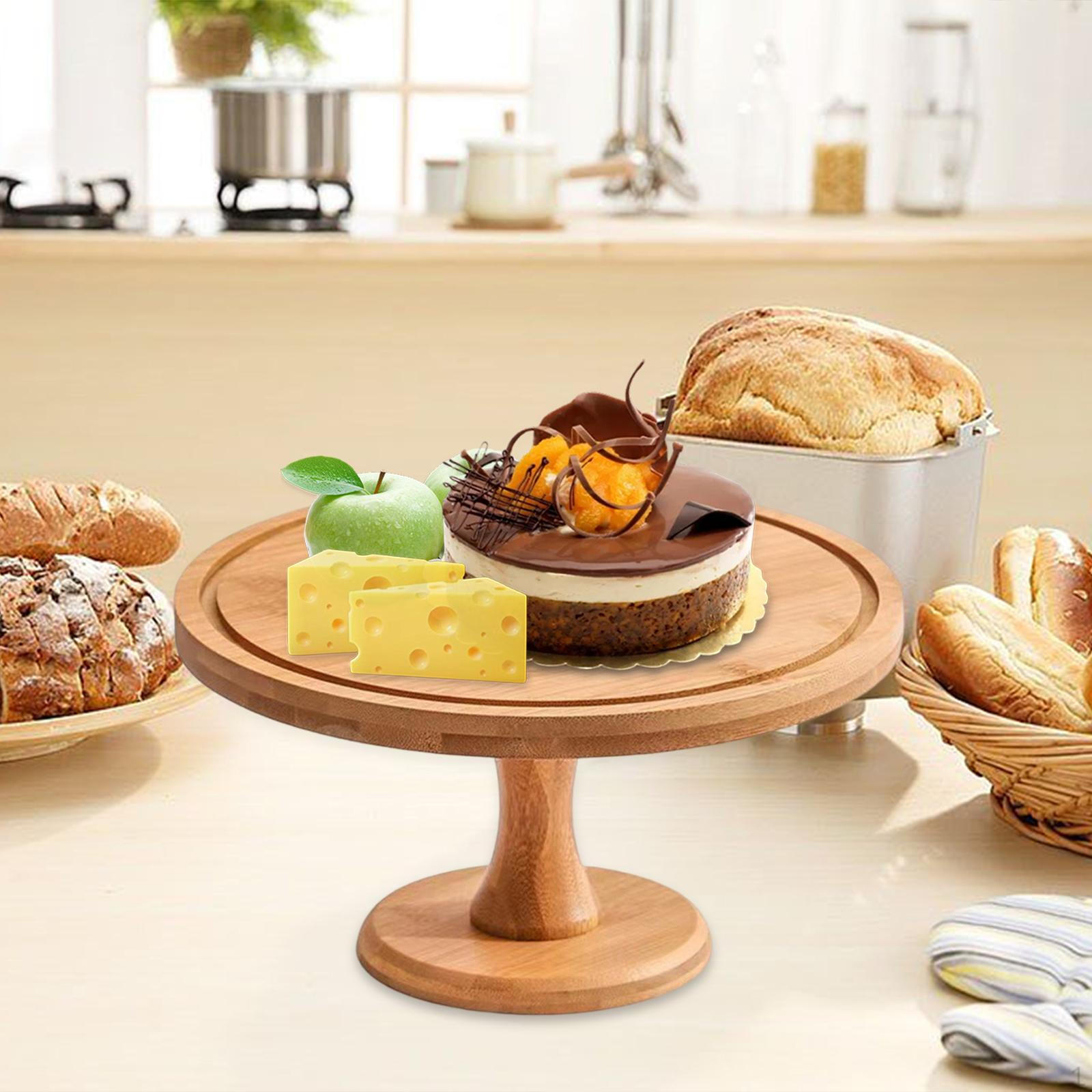 Bamboo Cake Stand Decorative Serving Platter Cheese Board Round for Muffins Cupcake Pastries Large
