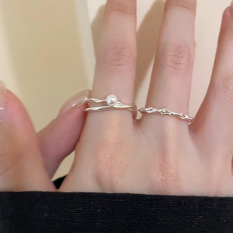 Korean Version Bow Pearl Strap Ring, Women's Cold Wind Open Index Finger Ring Design Personalized Ring
