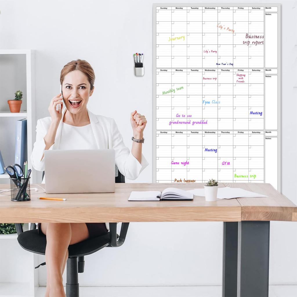 Reusable Whiteboard Calendar 2 Markers Dual Sided Foldable Design 3 Month Planner for Office Home School Erasable Surface Weekly