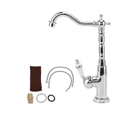 Bathroom Water Tap Retro European Style Brass Electroplating with Long Bend Hose Hot Cold Mixer