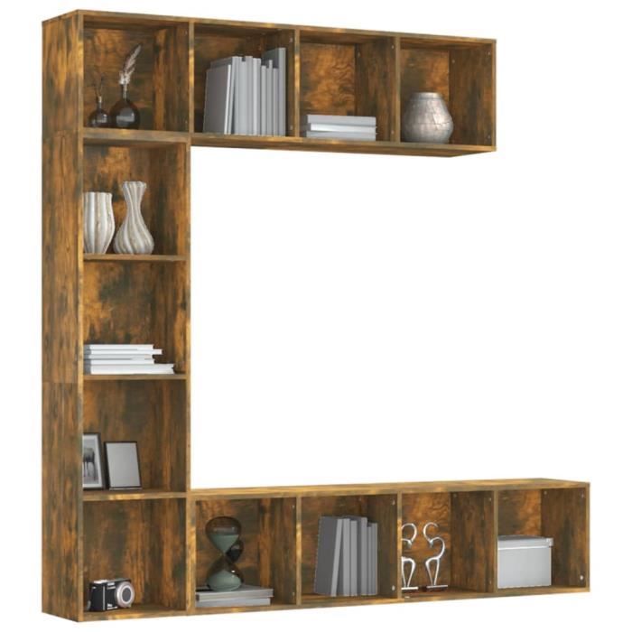 3152713 vidaXL 3-piece Bookcase-TV Unit Set Smoked Oak 180x30x180 Cm