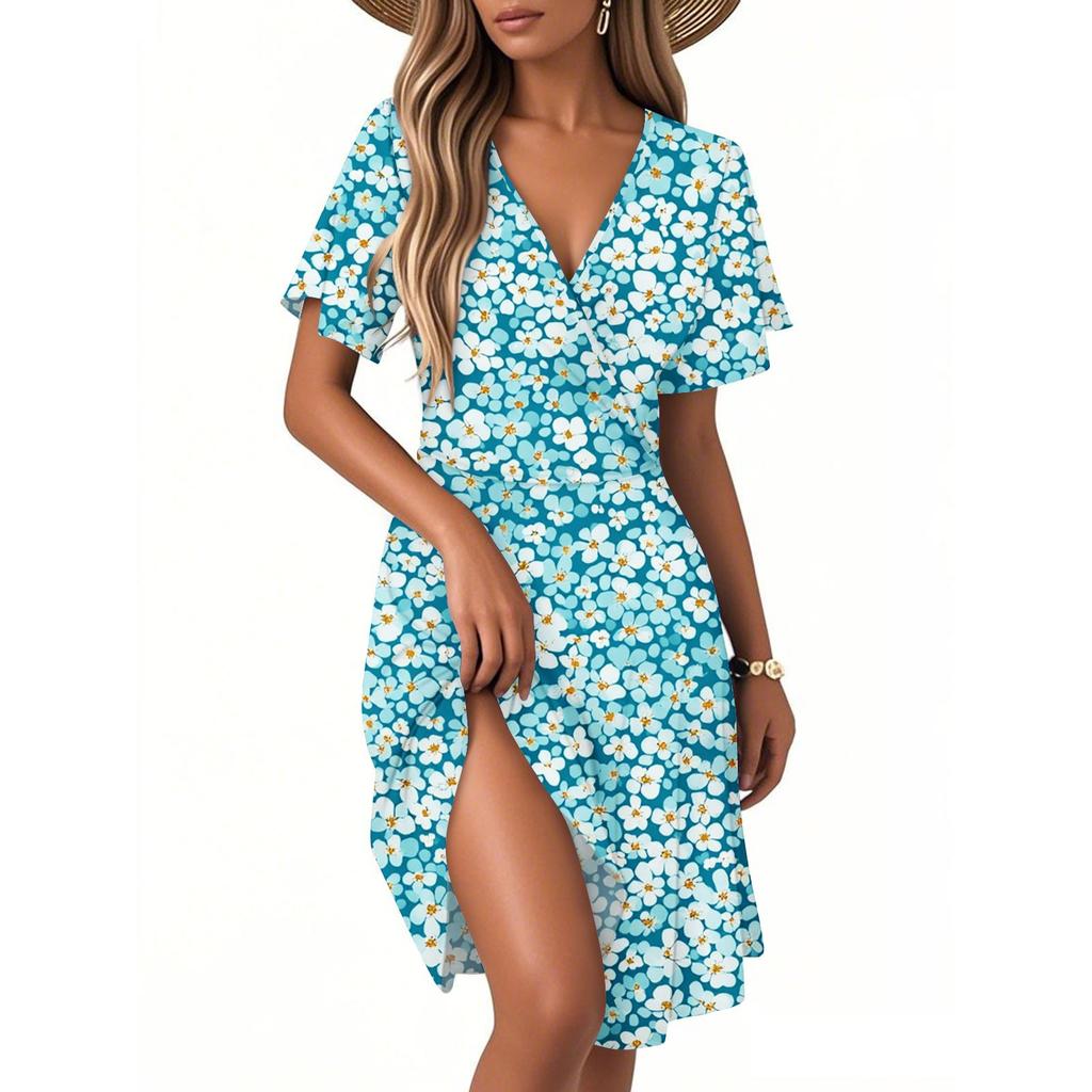 Women's Casual Fashion Dress Vintage Floral Floral Short Sleeve V-neck Dress