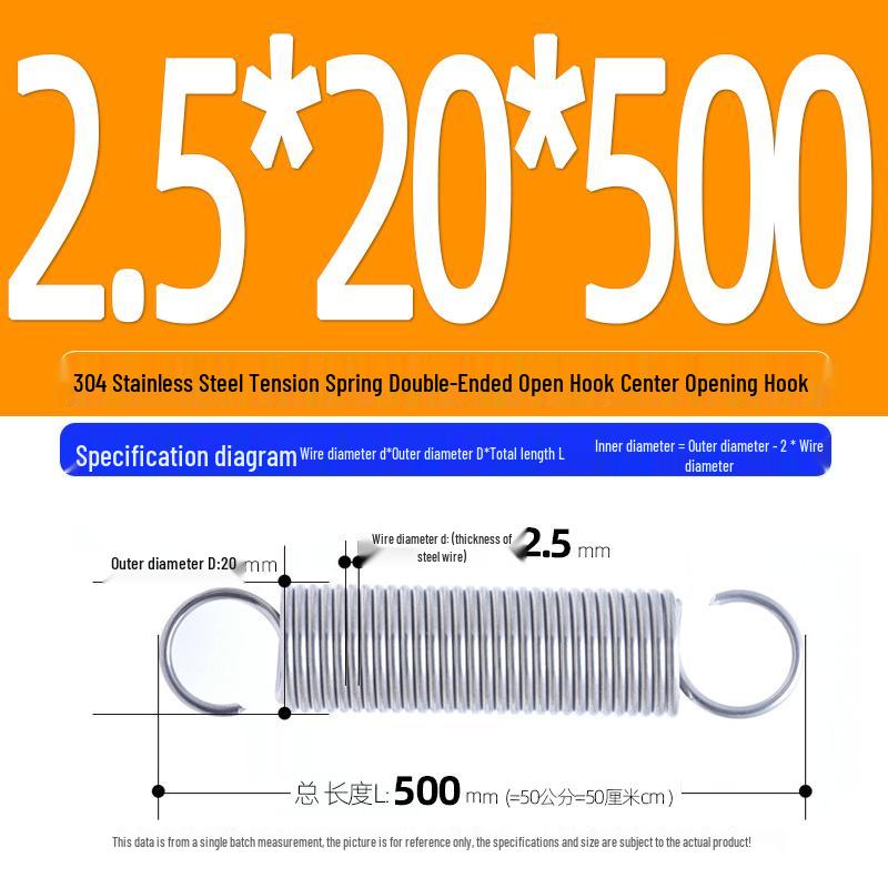 Arc de extensie din oțel inoxidabil 304 de 500 mm cu cârlige deschise și inel cu buclă dublă, personalizabil.