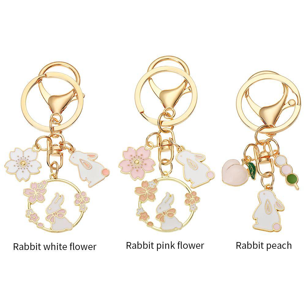 Charm Keychains Bag Pendant Rabbit Key Chains Cartoon Cherry Blossom