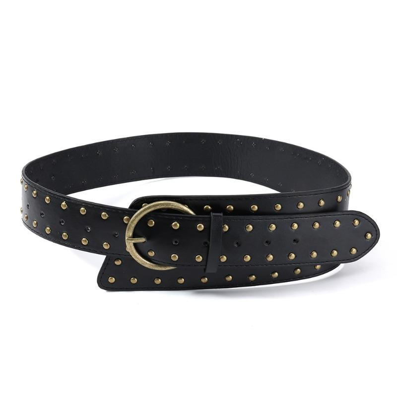 Women European American Punk Retro Heavy Industry Wide Belt Metal Rivet Personalized Belt Fashion Trend Suede Waist Belt
