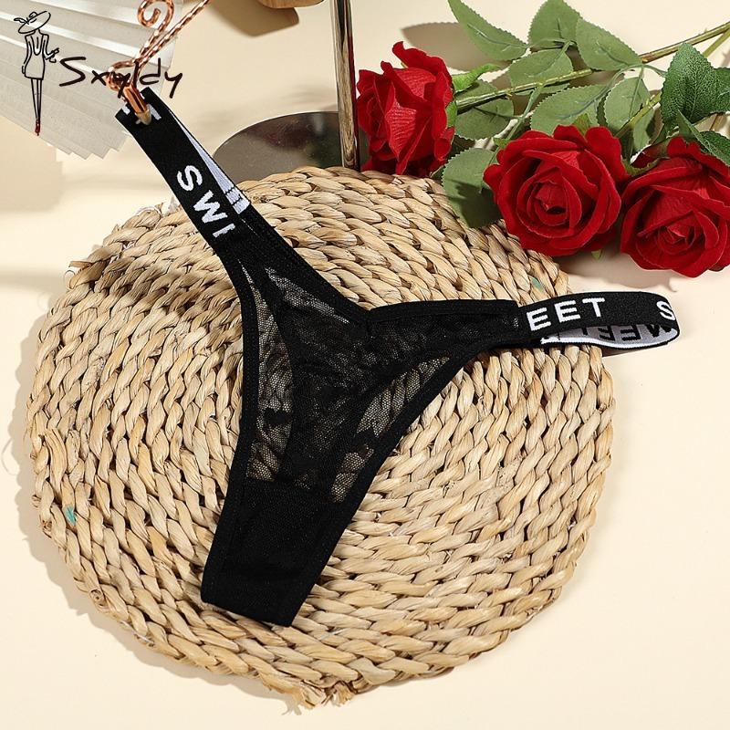Sexy Mesh Thong Female Low Waist English Letters Fashion Sports Comfortable Ladies Panties