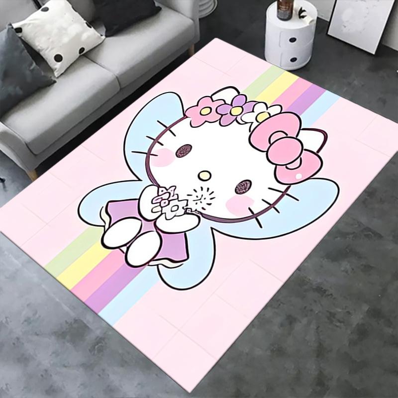 Office Rug Hello Kitty, Rainbow Anti-Slip Rug, Machine Washable for Living Room, Bedroom, Office, Multiple Sizes, Bedroom Mat, Decorative Mat, Durable
