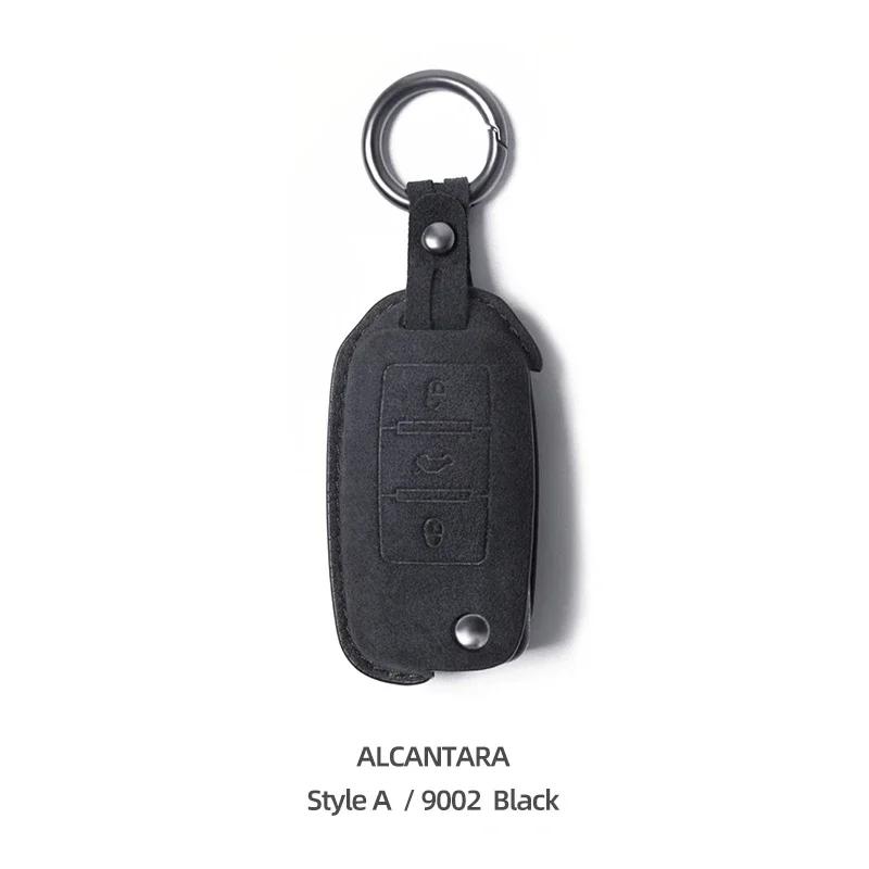 For Volkswagen VW Polo Tiguan Golf Jetta Beetle Eos Scirocco Up Transporter Sharan Made of Alcantara Wrap Car Key Case Cover Style A Black