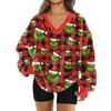 Women's Fashionable V-neck Christmas Printed Long Sleeved Casual Pullover Plush Warm Pocket Sweatshirt Top