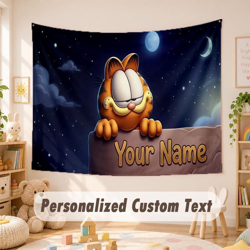 Custom Name Text Tapestry,Garfield Boho Wall Hanging, Decorative Backdrop Tapestry For Room