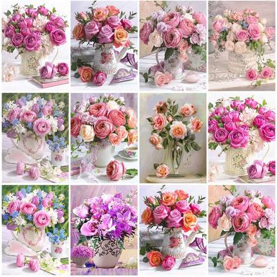5D DIY Diamond Painting Flowers Vase Kit Full Drill Embroidery Mosaic Rose Art Picture Of Rhinestones Gift Decor