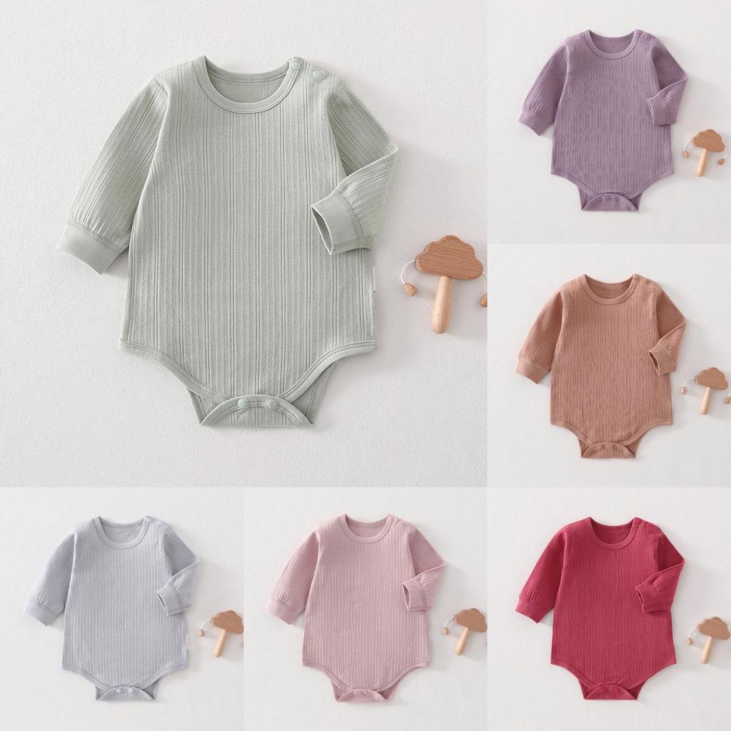 Baby Cotton Long Sleeve Footed Romper With Bone Free Jacquard Design For Newborns And Infants