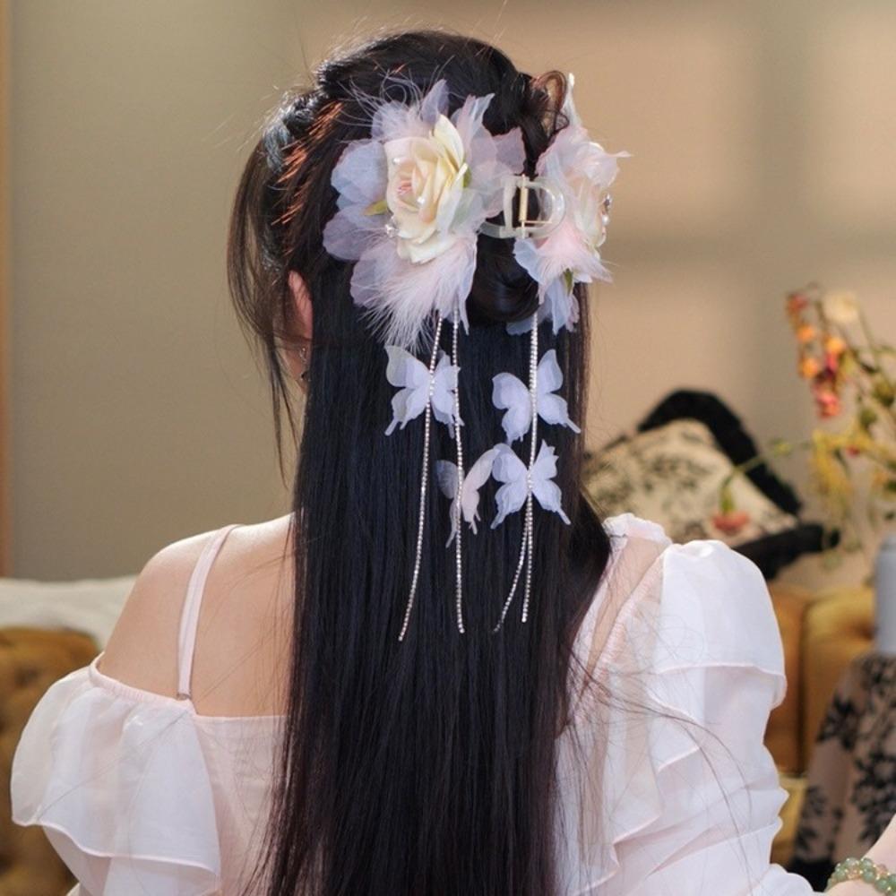 Tassel Hair Clip Flower Grasping Clip New Chinese Style Bow Hairgrips  Hair Accessories
