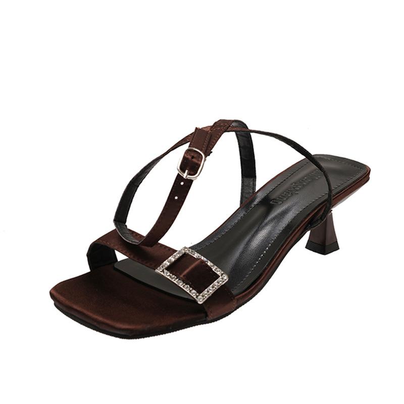 Fashion Square Toe Women's Sandals Crystal Mid Heels Shoes Buckle Fashion Dress Pumps 2025 Slingback Shallow Summer Sandalias De Mujer